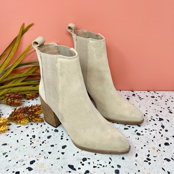Steve Madden Trekk Sand Tan Pointed Suede Leather Stacked Heel Boots Sz 6.5 - Picture 14 of 14